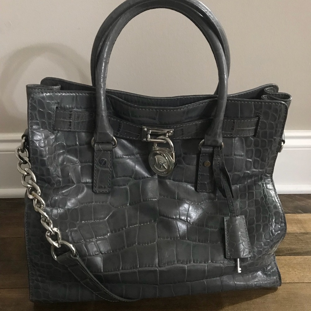 Michael Kors Hamilton, grey, crocodile embossed